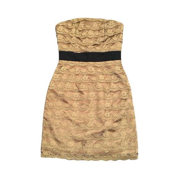 H&M, WOMENS LACE BODYCON DRESS. STRAPLESS WITH BLACK BANDING. SIZE 4 - Picture 1 of 7